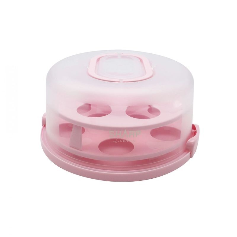 sharp-living-cake-box-double-muffin-carrier-round-pink