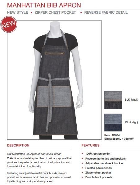 Chef Works Manhattan Bib Apron AB034