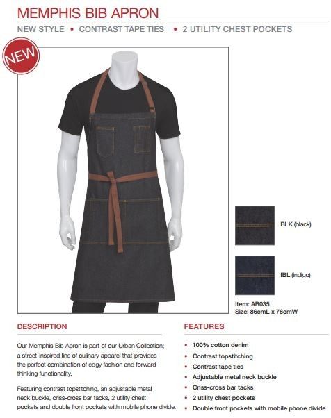 Chef Works Memphis Bib Apron AB035