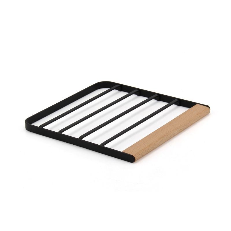 Classica Ombra Black and Wood Trivet - 18x18cm