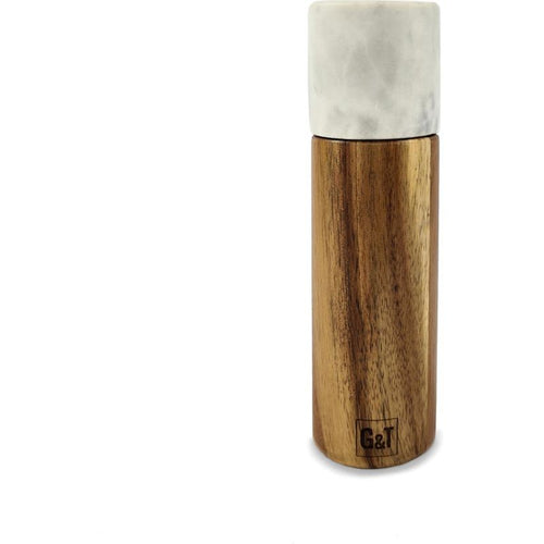 Acacia Wood and White Marble Salt and Pepper Grinder - 18cm