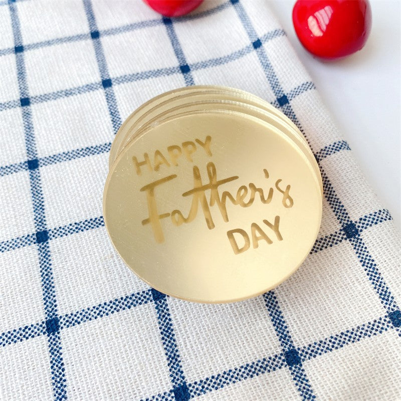 Acrylic Topper Round Happy Fathers Day - Gold 1pc