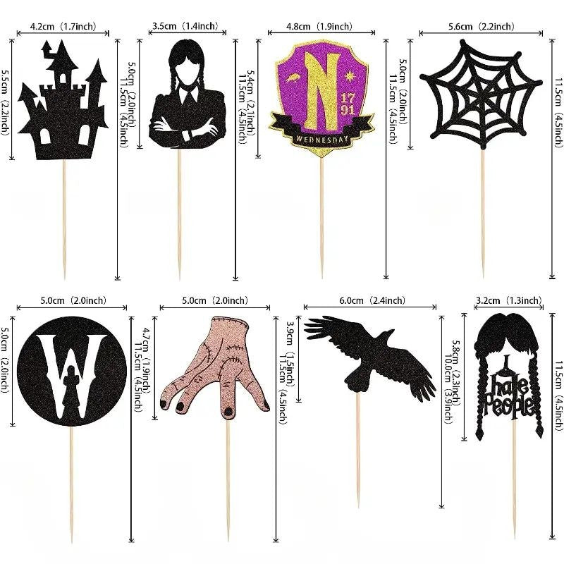 Wednesday Cake Topper 8pc set