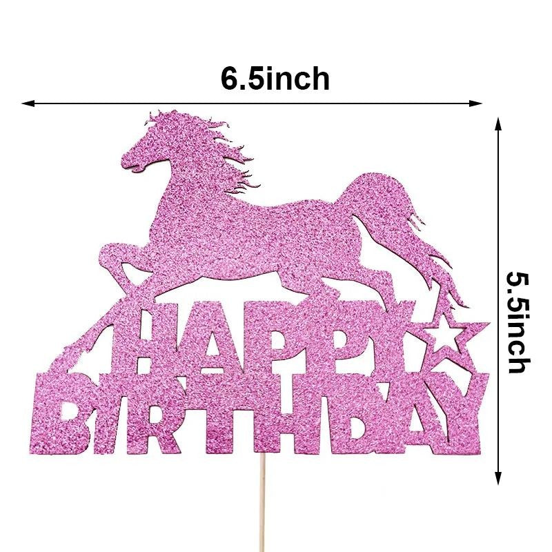 Cake Topper - Happy Birthday Horse Pink Glitter