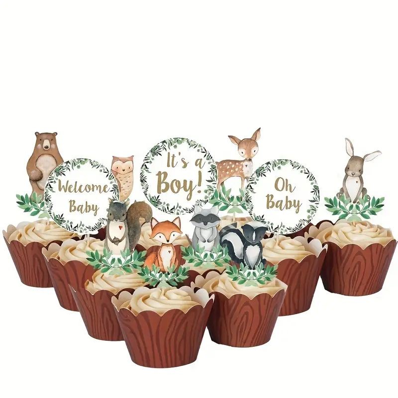 Welcome Baby Woodland Animal Cupcake Toppers 33pcs