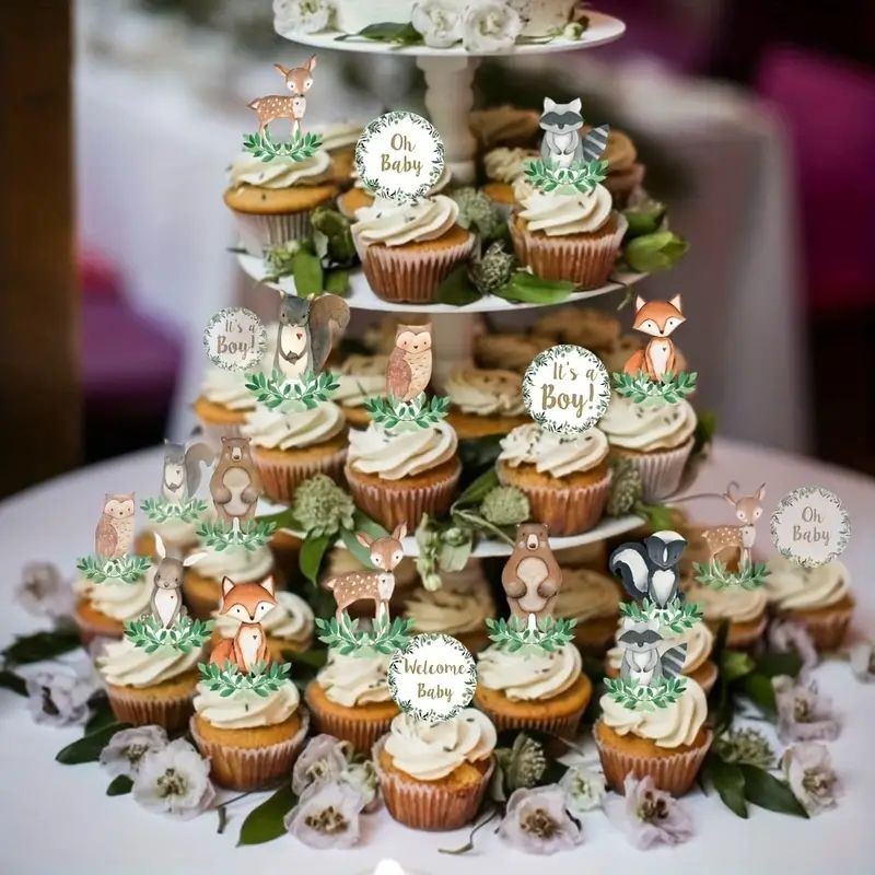 Welcome Baby Woodland Animal Cupcake Toppers 33pcs