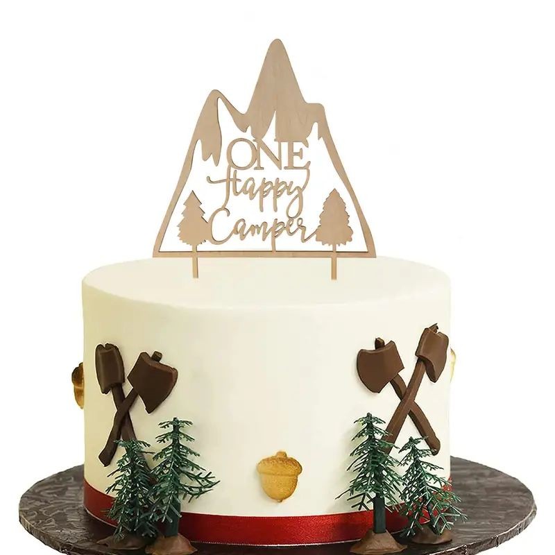 Wooden One Happy Camper Cake Topper