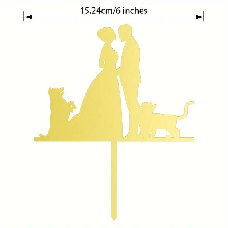 Wedding Cake Topper Couple with Cat & Dog Black