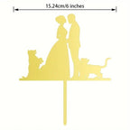 Wedding Cake Topper Couple with Cat & Dog Black