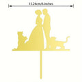 Wedding Cake Topper Couple with Cat & Dog Black
