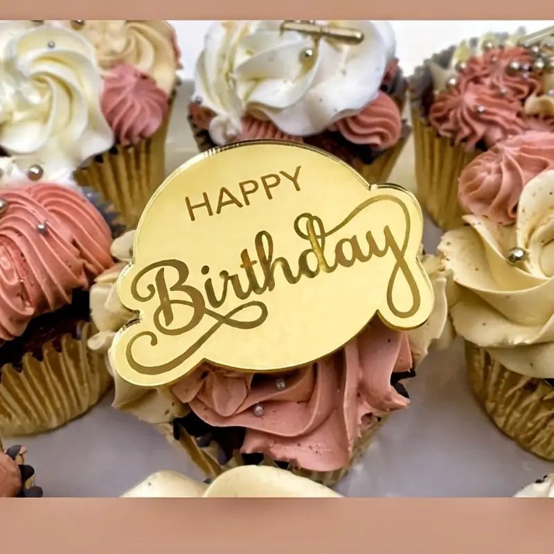 Acrylic Topper Happy Birthday Bubble Shaped Gold 1pc