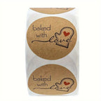 Sticker 'Baked with love' with oven mitt Kraft Round 500pc