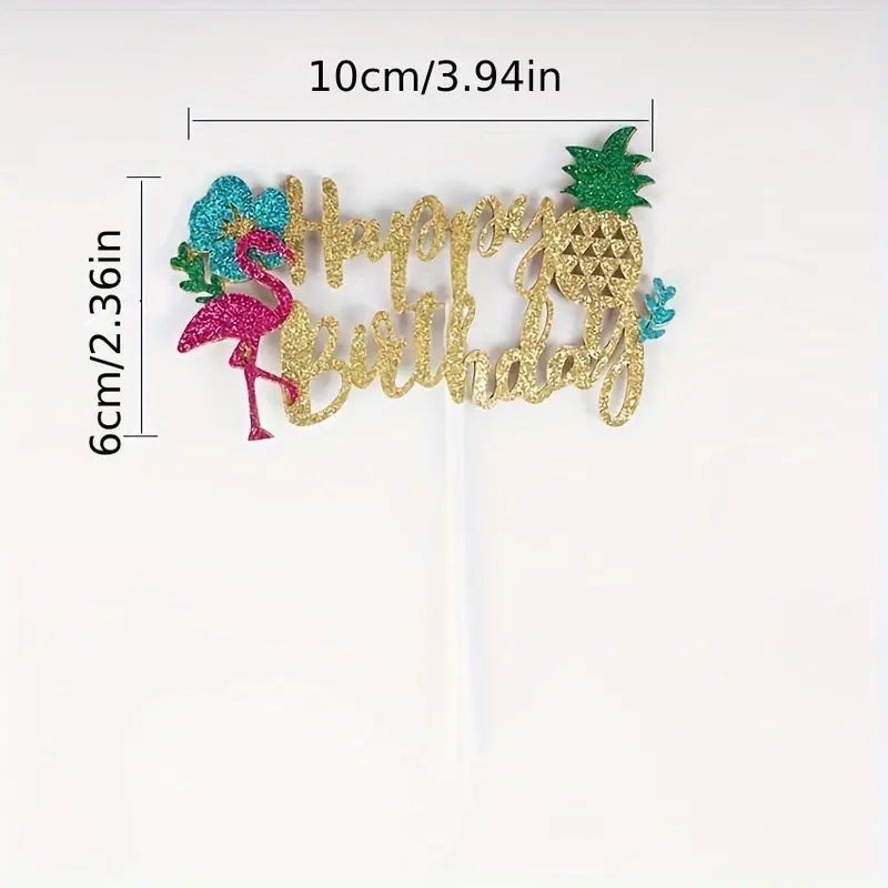 Cake Topper Hawaiian Themed Gold Glitter