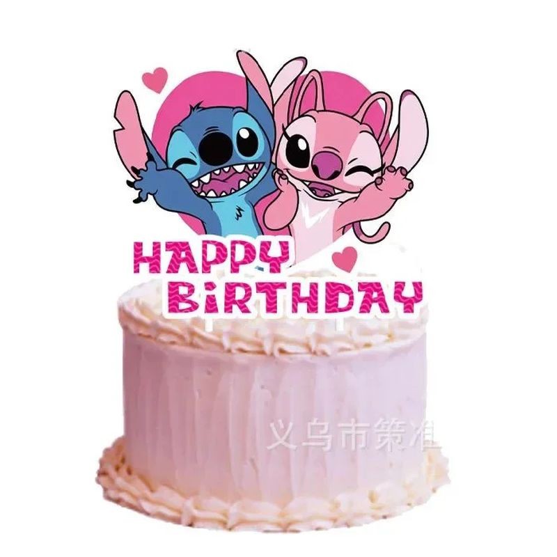 Cake Topper Stitch Happy Birthday Pink 1pc