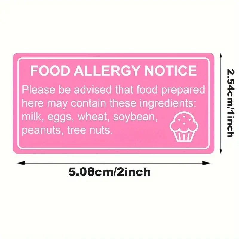 Food Allergy Notice Stickers â€“ 120 Pack Pink, 5.08 Ã— 2.54 cm