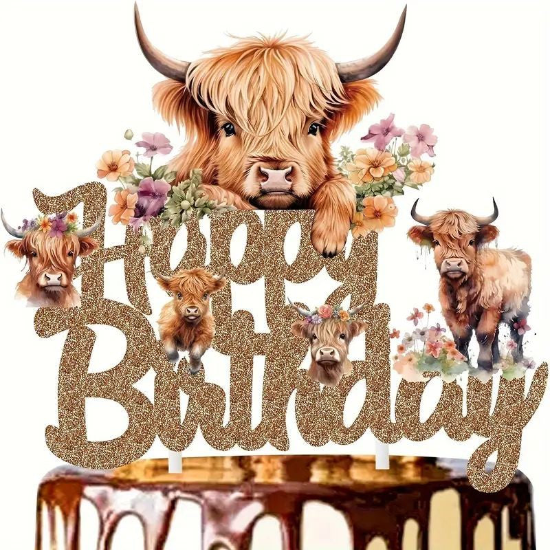 cake-topper-highland-cow-happy-bday-glitter