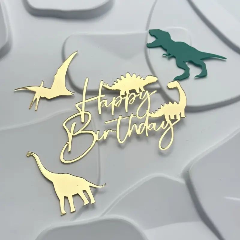 Acrylic Toppers Dinosaur 4pc Set Gold