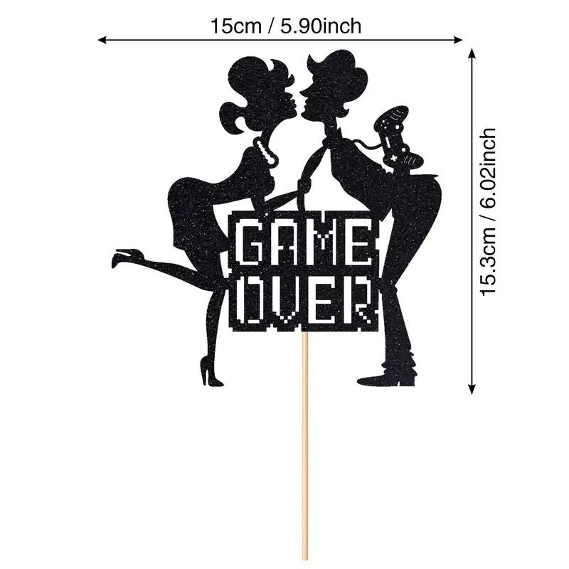 cake-topper-game-over-wedding-black