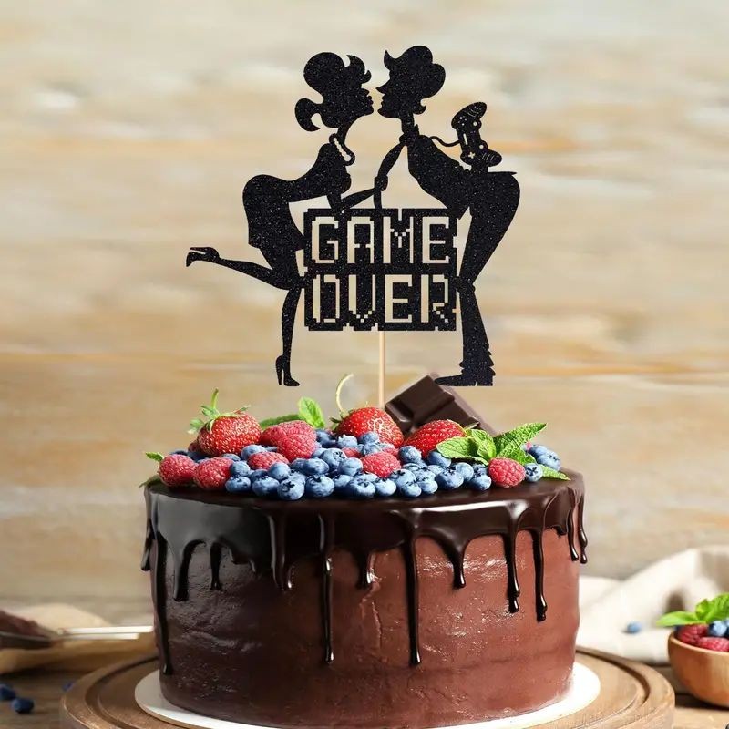 cake-topper-game-over-wedding-black