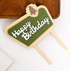 Wooden Cake Topper Happy Birthday Woodland Camping Style