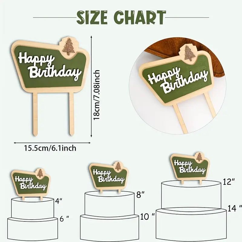 Wooden Cake Topper Happy Birthday Woodland Camping Style