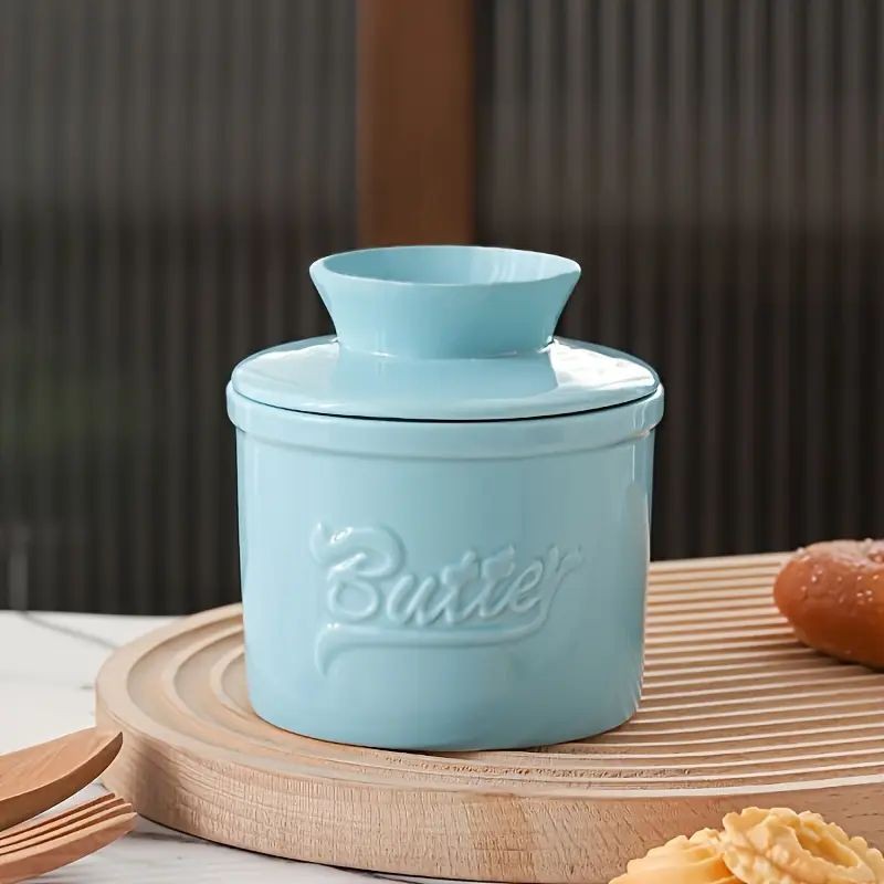 Ceramic Butter Bell Crock with Lid- Pale Blue