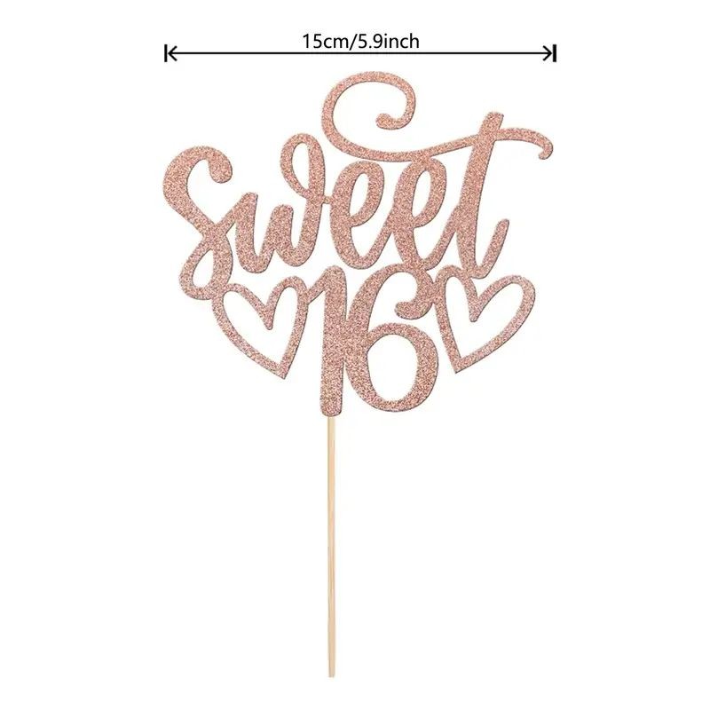 Cake Topper Sweet 16 Rose Gold Glitter