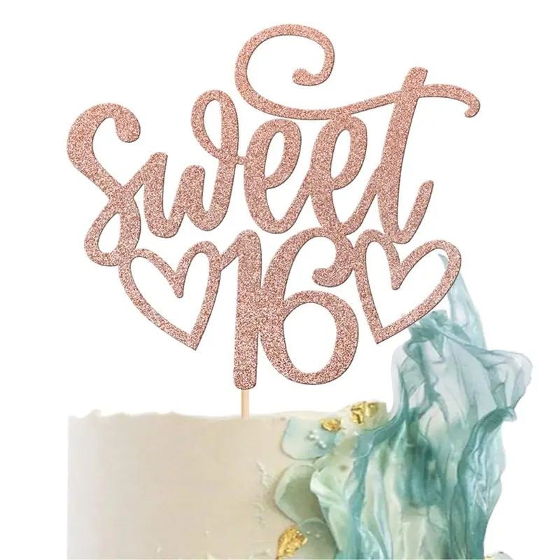 Cake Topper Sweet 16 Rose Gold Glitter