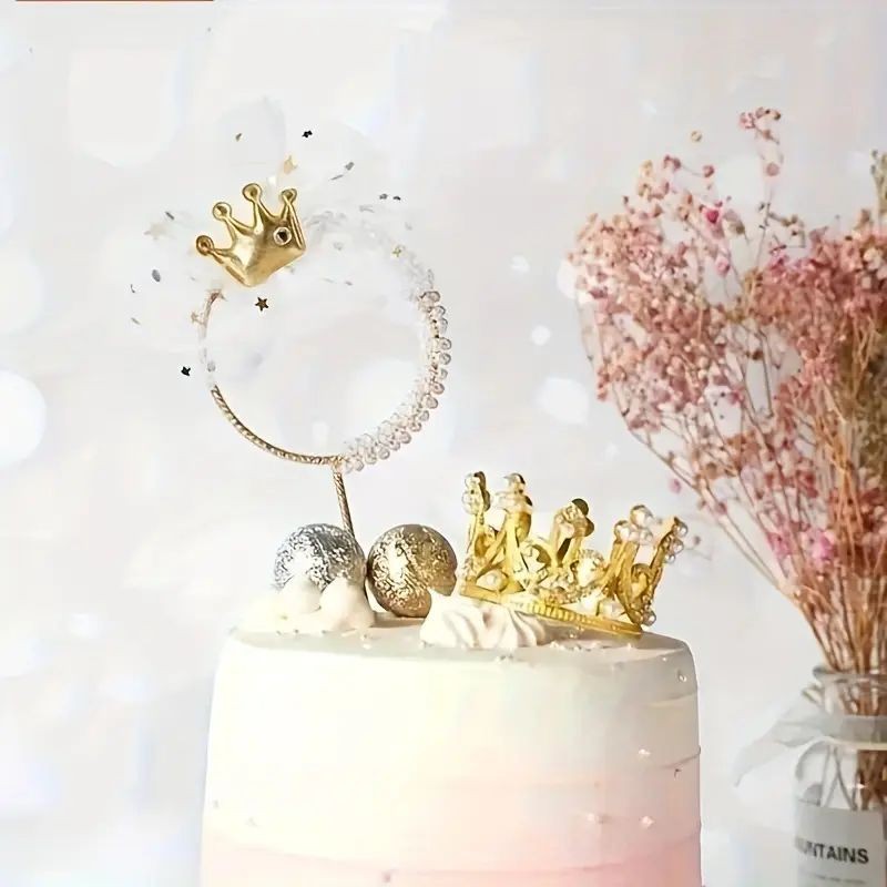 Cake Topper Gold Crown Pearl Large