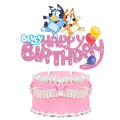 Cake Topper Bluey Style Happy Birthday Pink 1pc