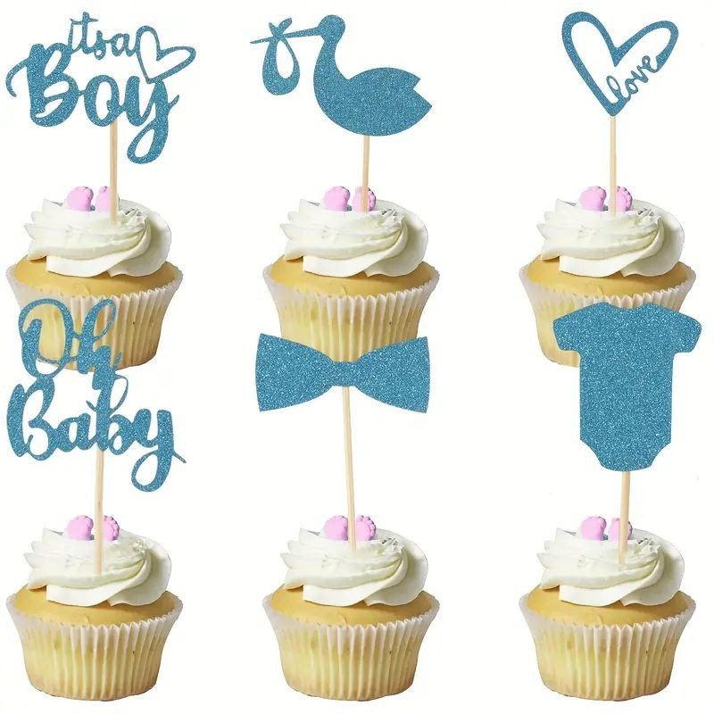 Cupcake Topper Baby Shower Boy Baby Blue 12pc
