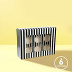 6 Hole Black & White Striped Cupcake Box with PVC Window