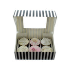 6 Hole Black & White Striped Cupcake Box with PVC Window