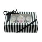6 Hole Black & White Striped Cupcake Box with PVC Window