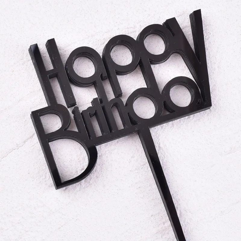 Budget Range Happy Birthday Cake Topper Acrylic Black Block