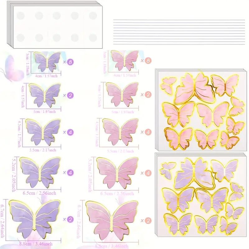 Cake Topper Butterflies Pink and Purple 40pcs