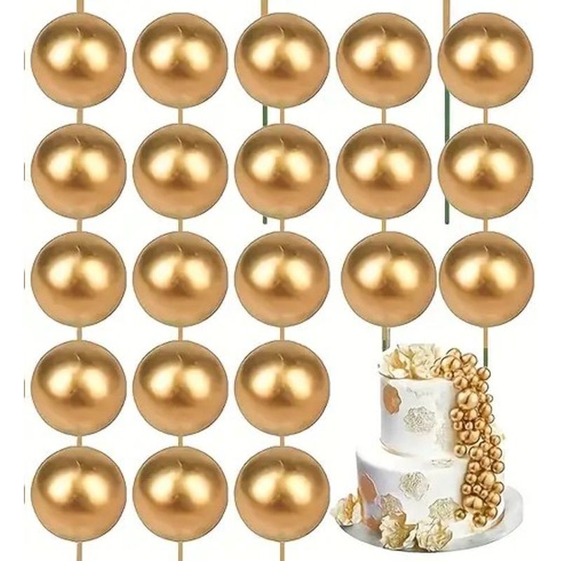 Cake Topper Ball Set Small Gold 10pcs