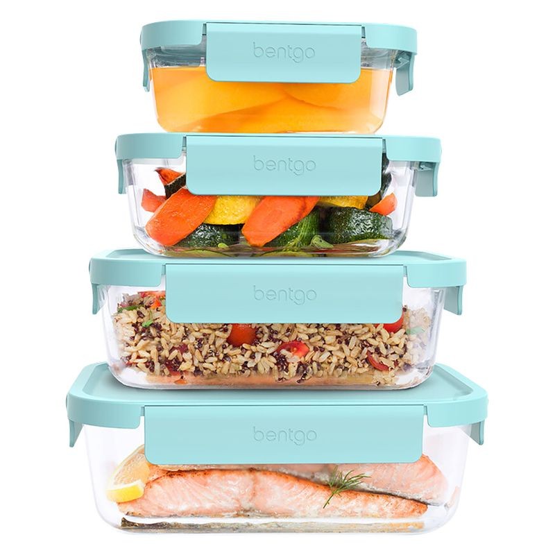 Bentgo Rectangle Glass Food Storage Set - Soft Aqua - 8 pieces