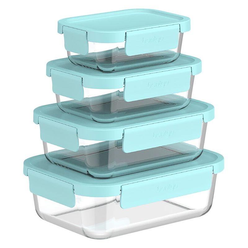Bentgo Rectangle Glass Food Storage Set - Soft Aqua - 8 pieces