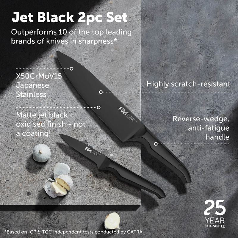 Furi Jet Black Knife Set -  Cooks & Pairing Knives - 2 Piece