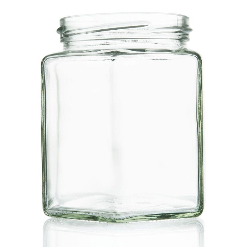 plasdene-glass-hex-food-jar-with-twist-finish-390ml