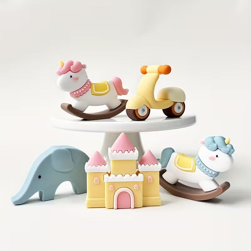 Whimsical Rocking Horse Cake Topper Set â€“ 5 Pieces