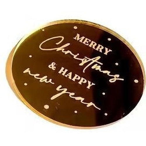 Acrylic Topper Round Merry Christmas & Happy New Year - Gold 1pc
