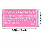 Food Allergy Notice Stickers â€“ 100 Pack Pink, 5.08 Ã— 2.54 cm