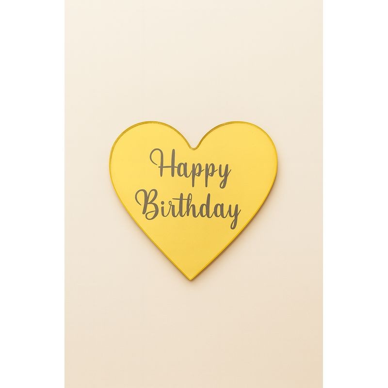 Acrylic Heart Cake Topper â€“ Gold Happy Birthday - 1 Piece