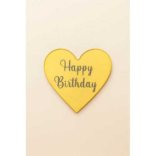 Acrylic Heart Cake Topper â€“ Gold Happy Birthday - 1 Piece