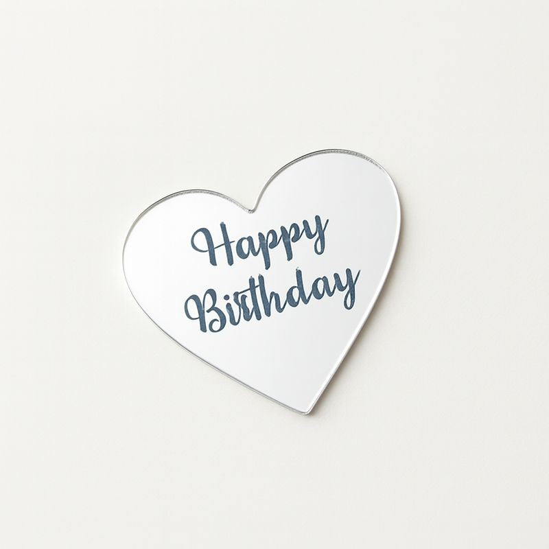 Acrylic Heart Cake Topper â€“ Silver Happy Birthday - 1 Piece