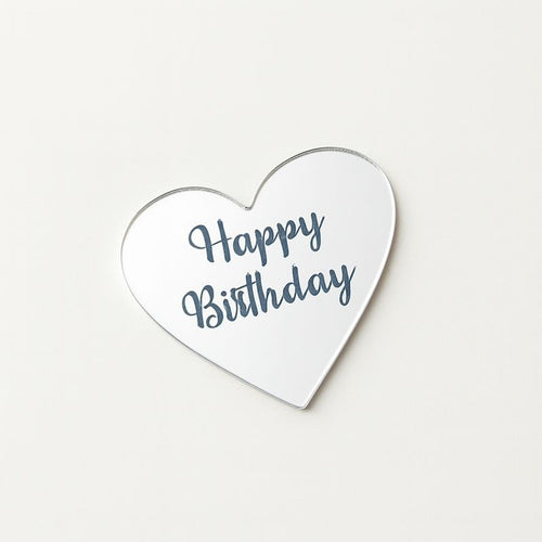 Acrylic Heart Cake Topper â€“ Silver Happy Birthday - 1 Piece