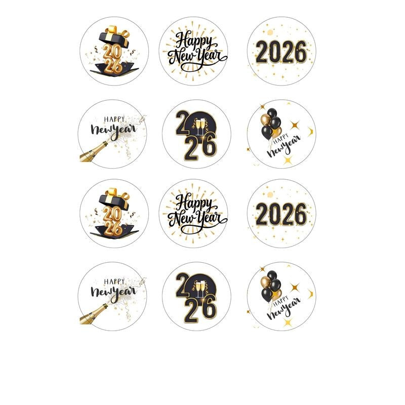 Cupcake Topper Edible Wafers for New Years Eve 12pc