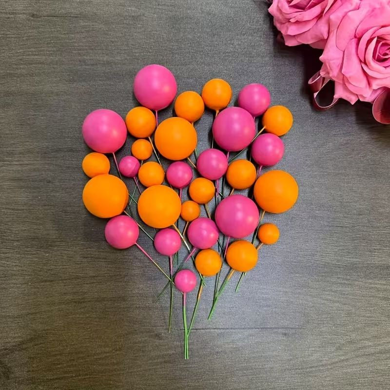 Cake Topper Ball Set – Pink & Orange 14-Piece
